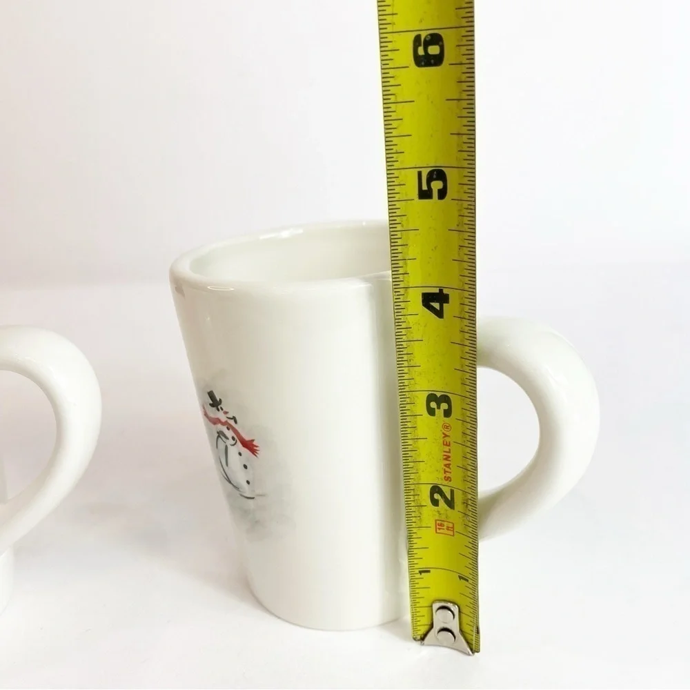 Retired Williams Sonoma Snowman Skiing Mugs~Set of 2 Christmas Winter Holiday